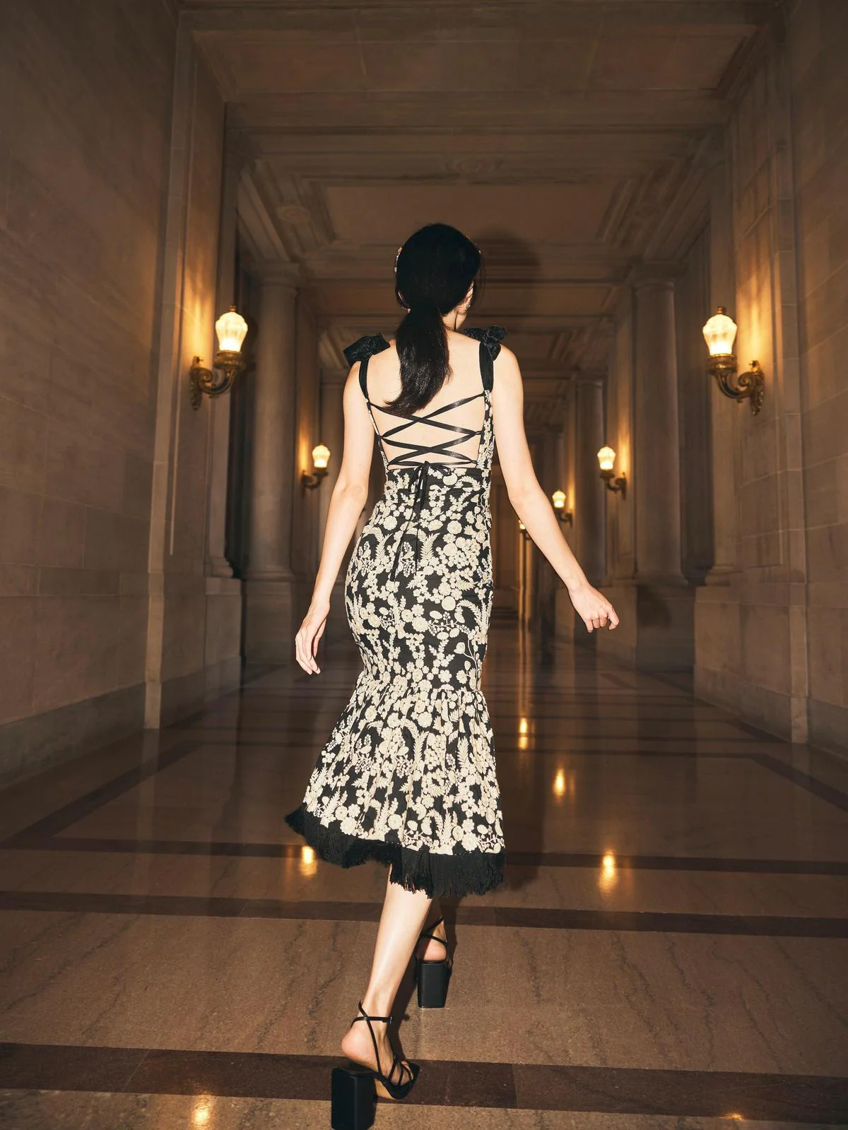 Doris Embroidered Fringe Midi Dress - Midnight/Cream Floral embroidery - Image 6
