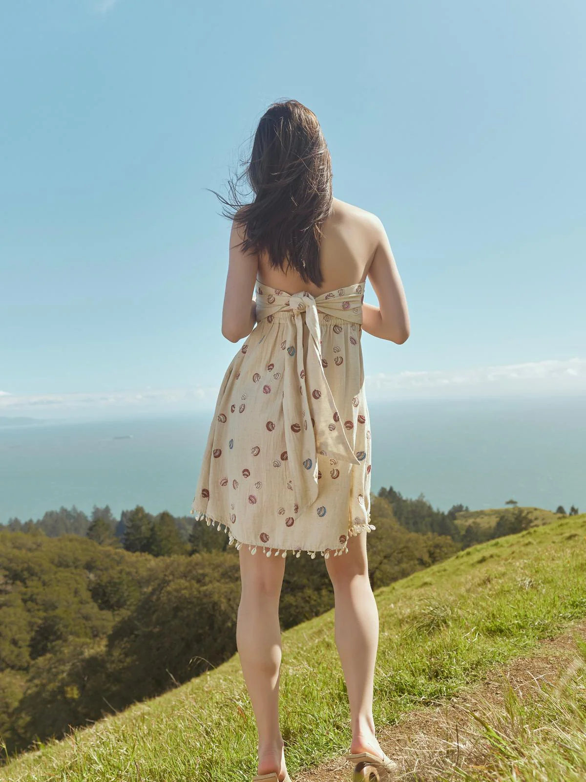 Katty Beaded Embroidered Mini Dress With Puka Fringe - Light Sand/Beaded Embroidered Shells With Puka Beaded Fringe - Image 3