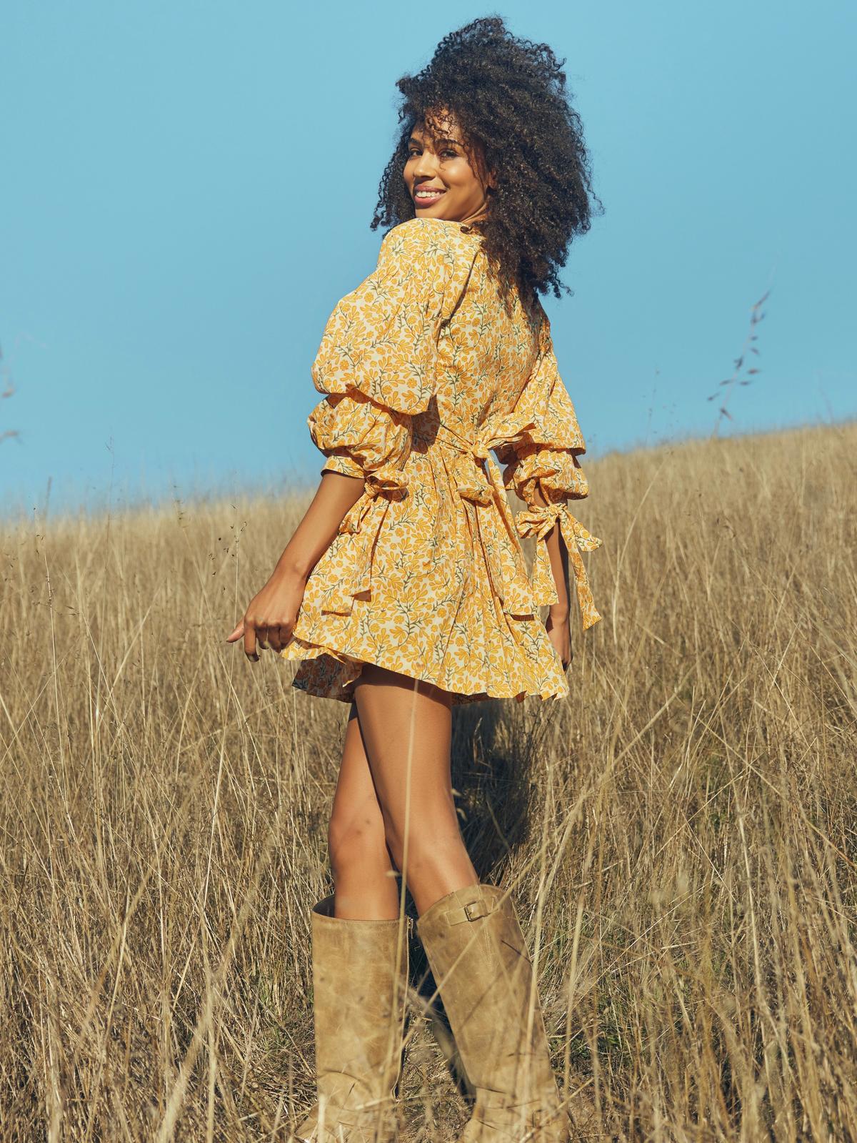 Rachael Wrap Mini Dress - Ivory/Clementine Floral - Image 3