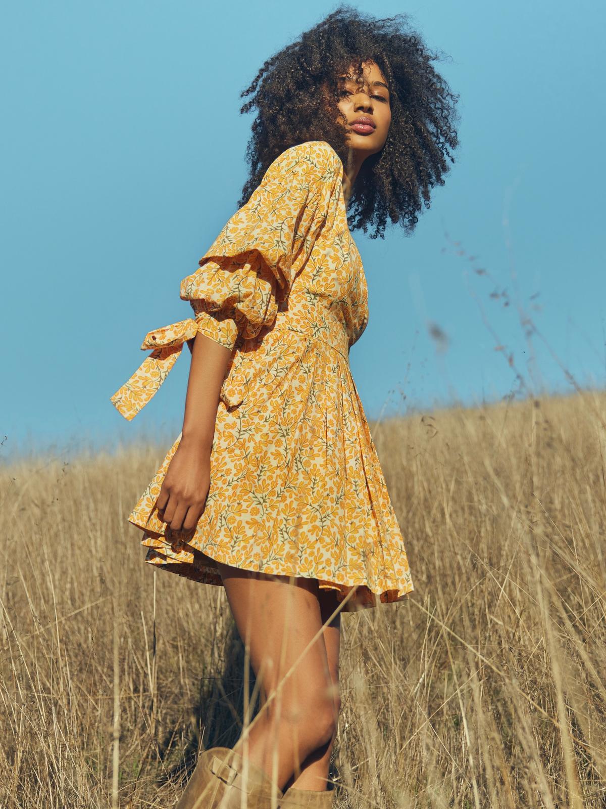 Rachael Wrap Mini Dress - Ivory/Clementine Floral - Image 4