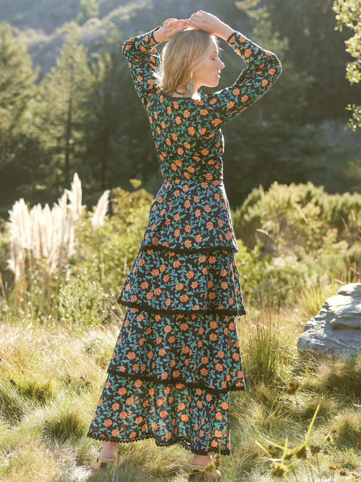 Victoria Embroidered Top - Faded Black/Bright Clementine & Moss Floral - Image 3